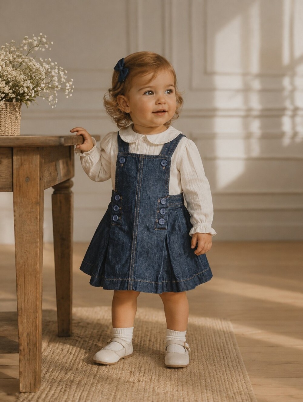 Ralph Lauren Baby Denim Pinafore Dress 18M Blue Jumper Preppy Overall Skirt
